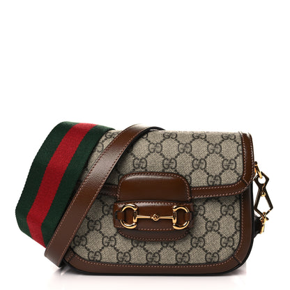 Gucci GG Supreme Monogram Azalea Calfskin Web Mini Horsebit 1955 Shoulder Bag Beige Ebony Brown Sugar 1 of 12