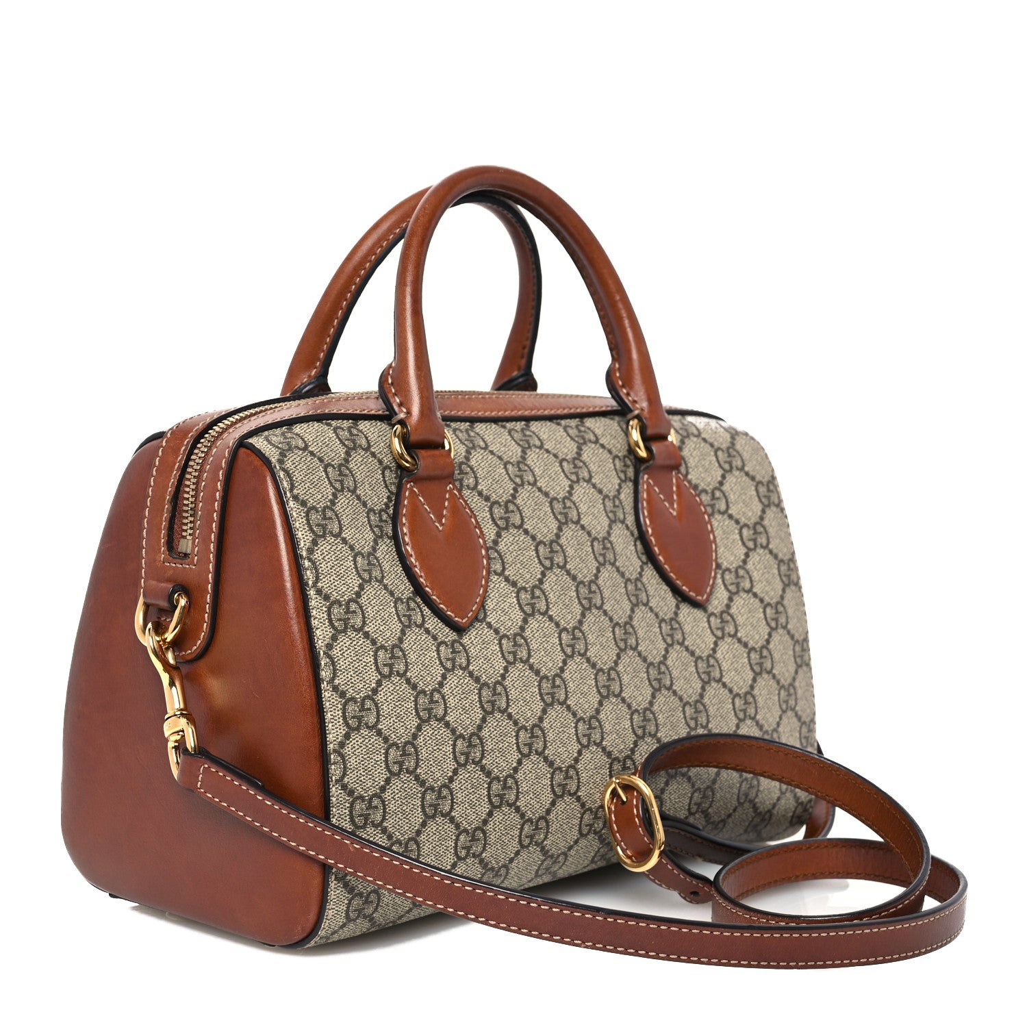 Gucci GG Supreme Monogram Cuoio Toscano Small Boston Beige Ebony Cuir 3 of 17