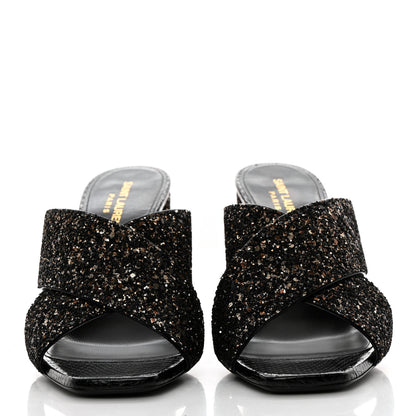 Saint Laurent Glitter LouLou 95 Mule Sandals 39.5 Midnight Black 2 of 10
