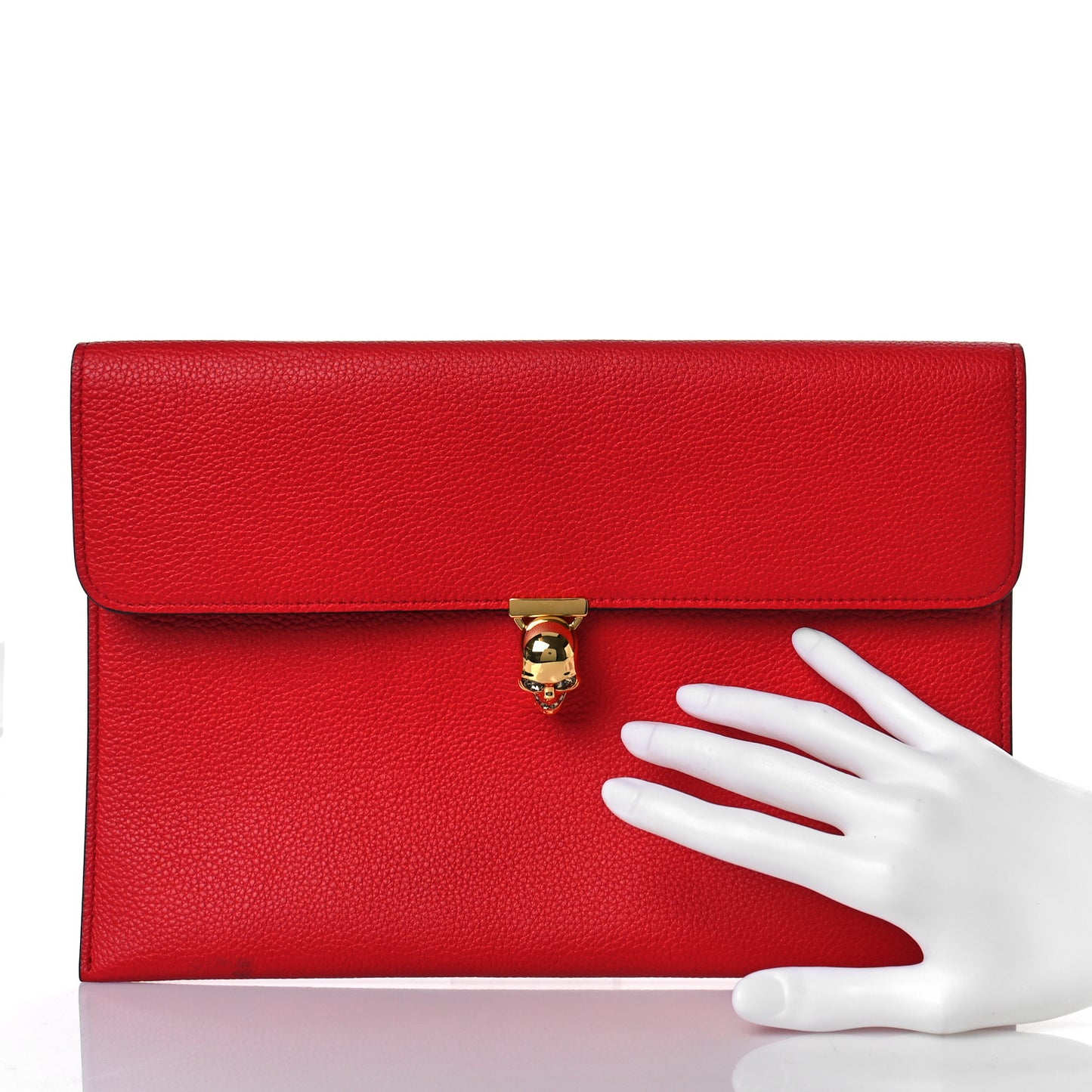 Calfskin Skull Envelope Clutch Red
