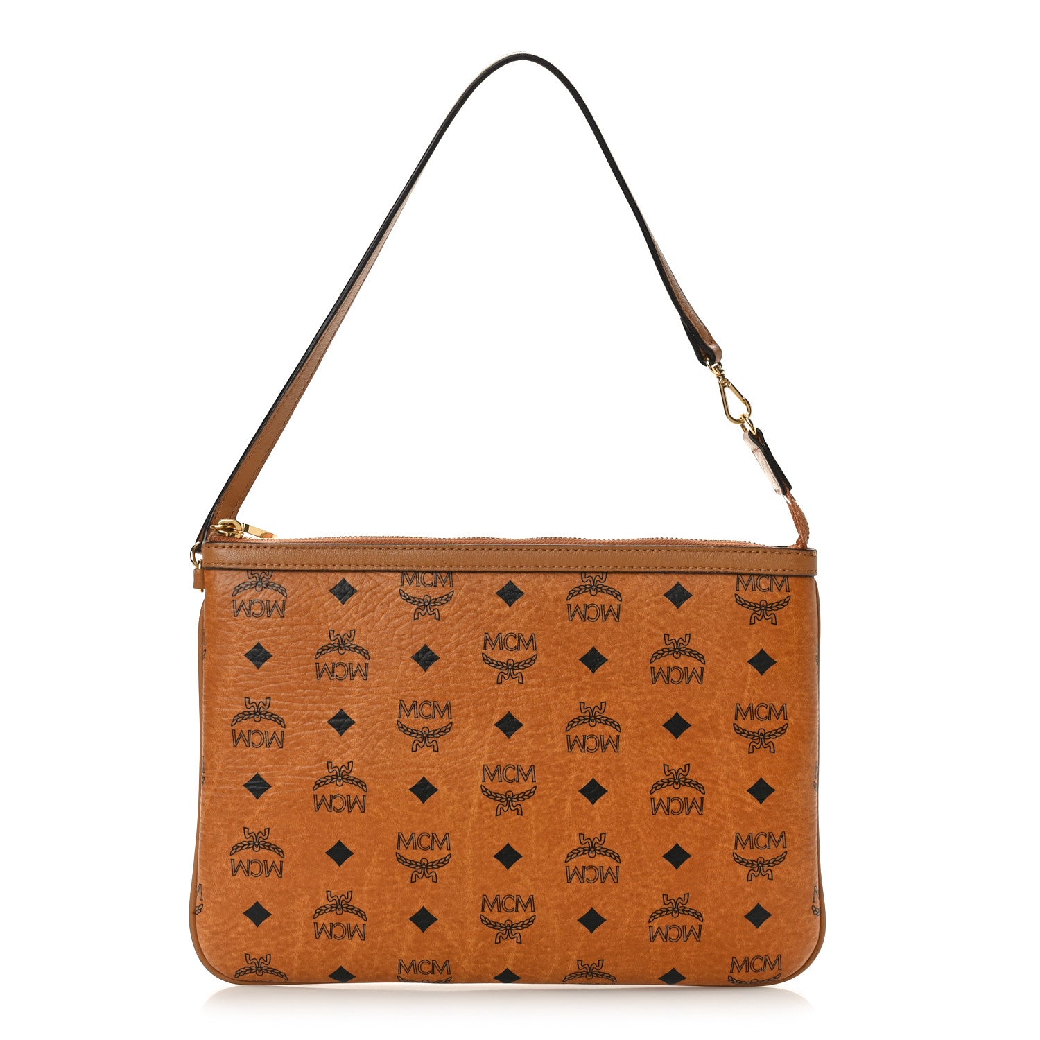 MCM Visetos Liz Shopper Tote Pouch Cognac 1 of 13