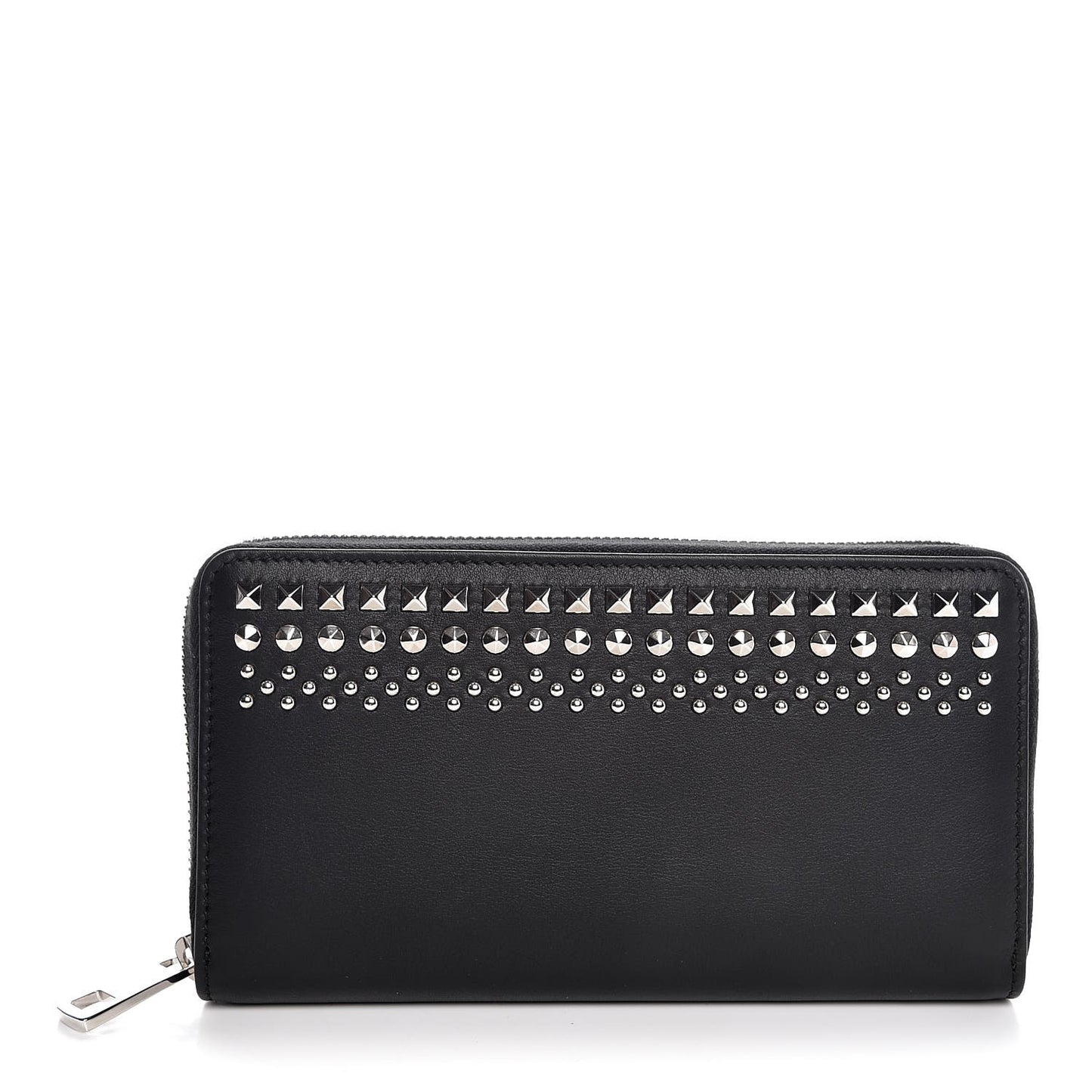 Calfskin Studded Zip Around Wallet Black