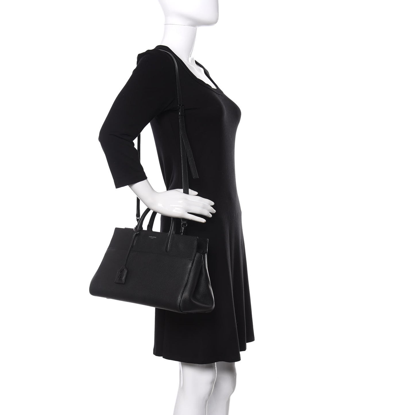 Grained Calfskin Small Cabas Rive Gauche Black