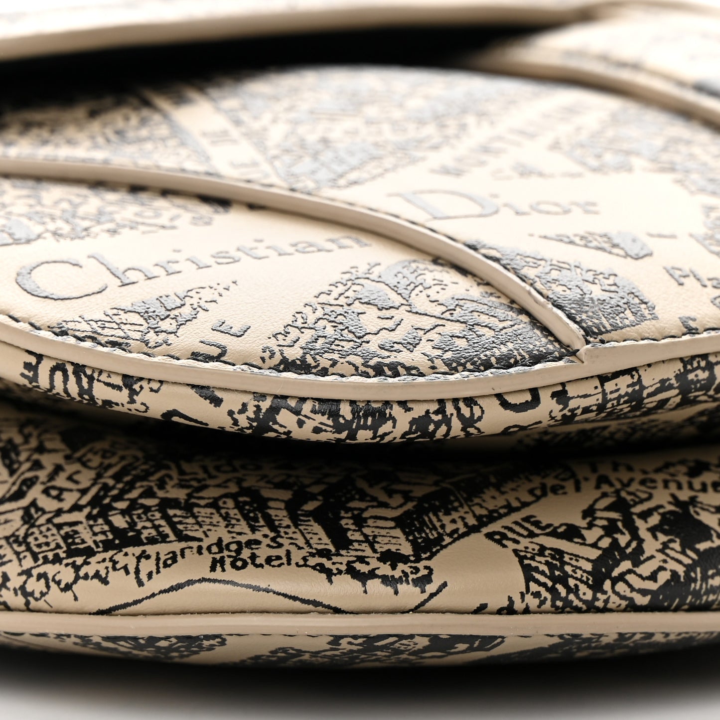 Calfskin Plan De Paris Printed Saddle Bag With Strap Beige Black