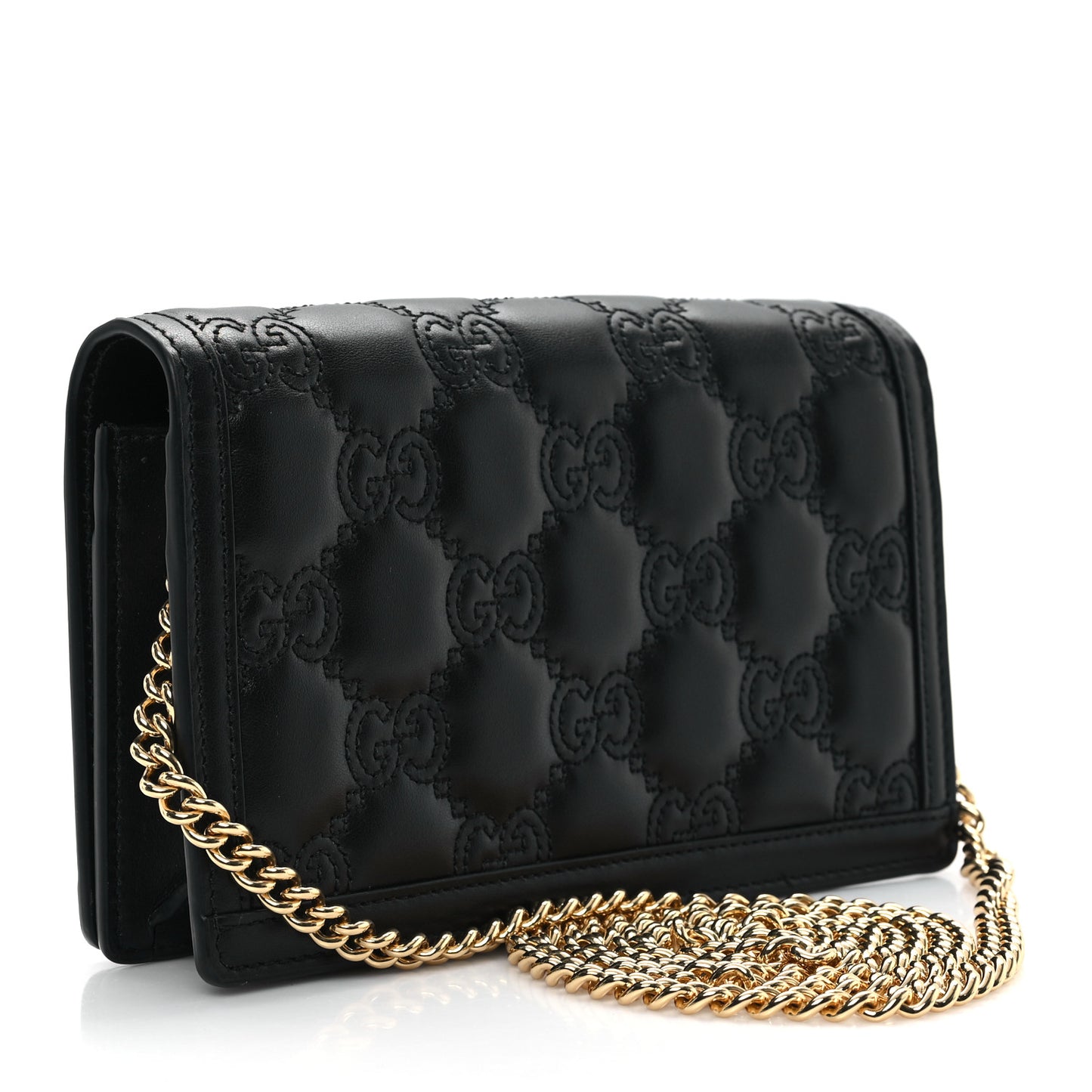 Calfskin GG Matelasse Chain Wallet Black
