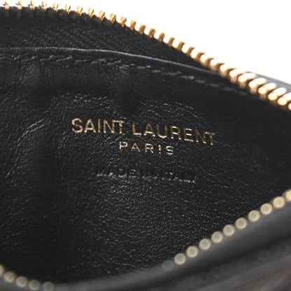 Saint Laurent Grain De Poudre Matelasse Chevron Monogram Fragments Zippered Card Case Black 6 of 8