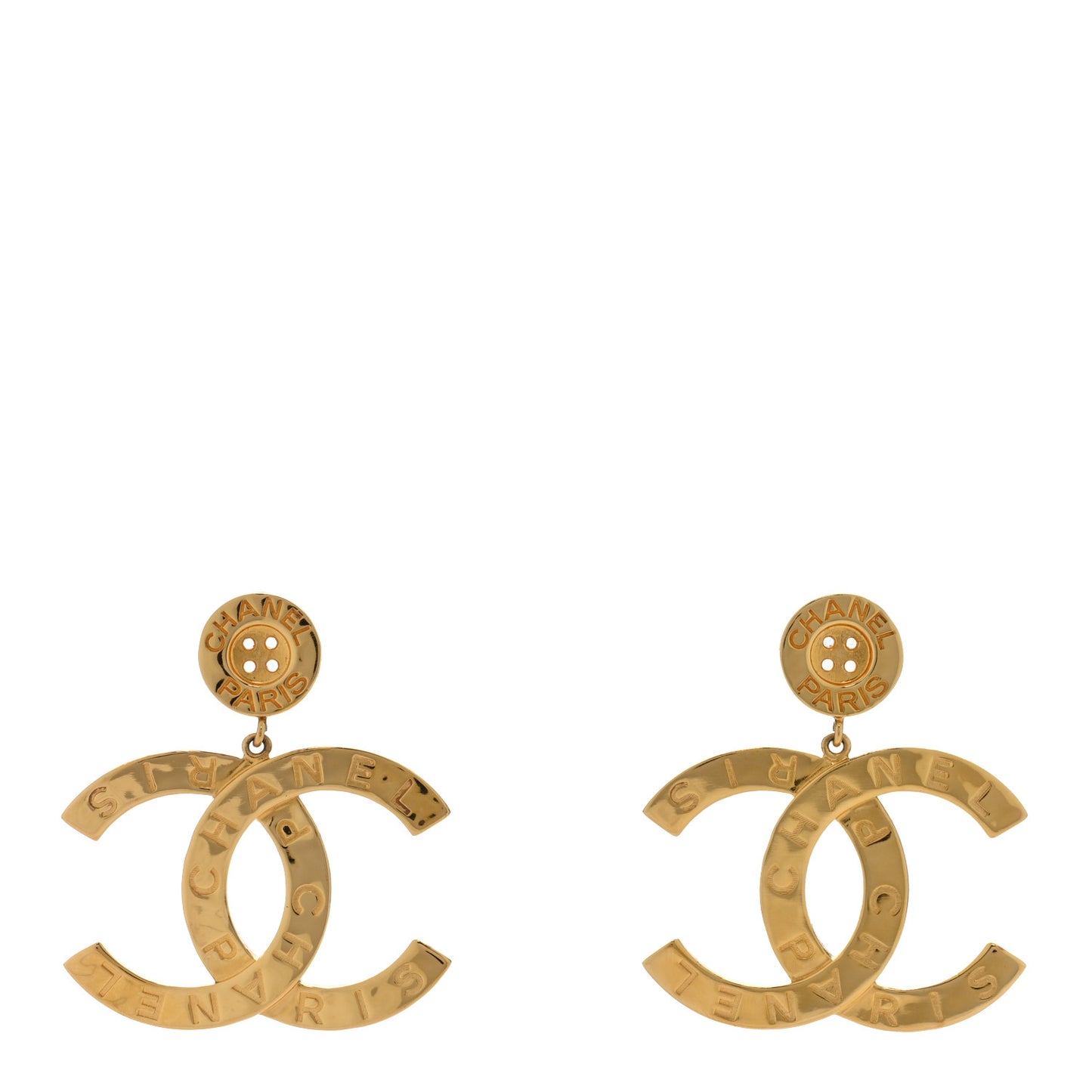 Metal Large Paris Button Earrings Gold