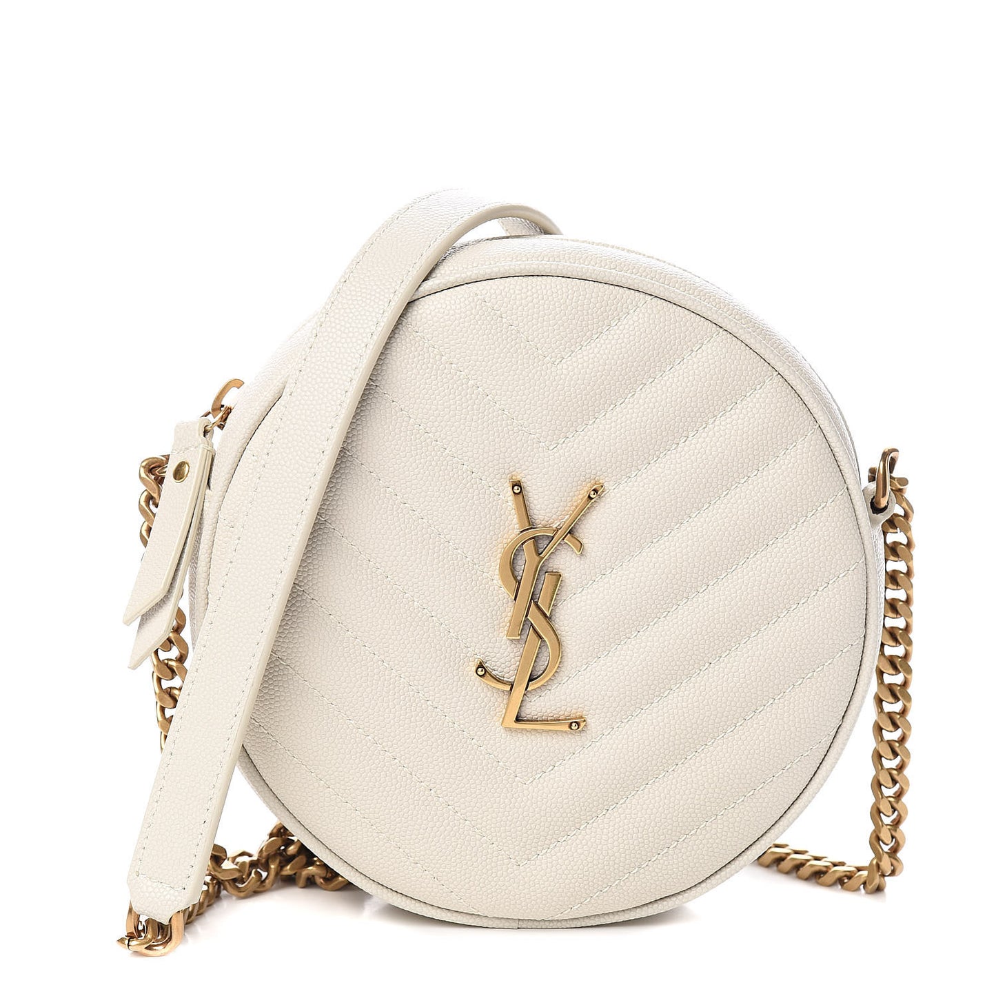 Grain De Poudre Matelasse Chevron Quilted Round Vinyle Camera Bag White