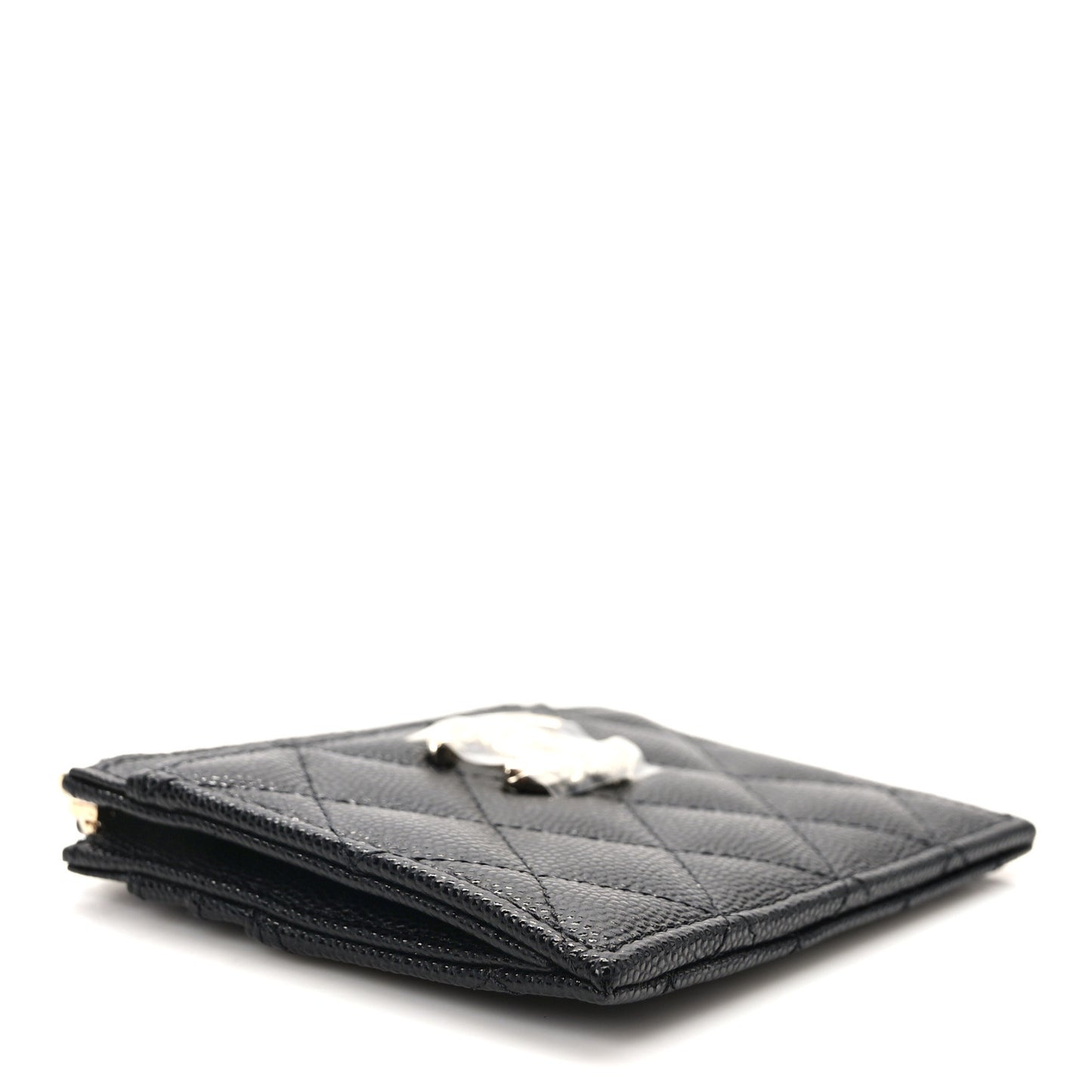 Caviar Quilted CC Logo Zip Card Holder Black