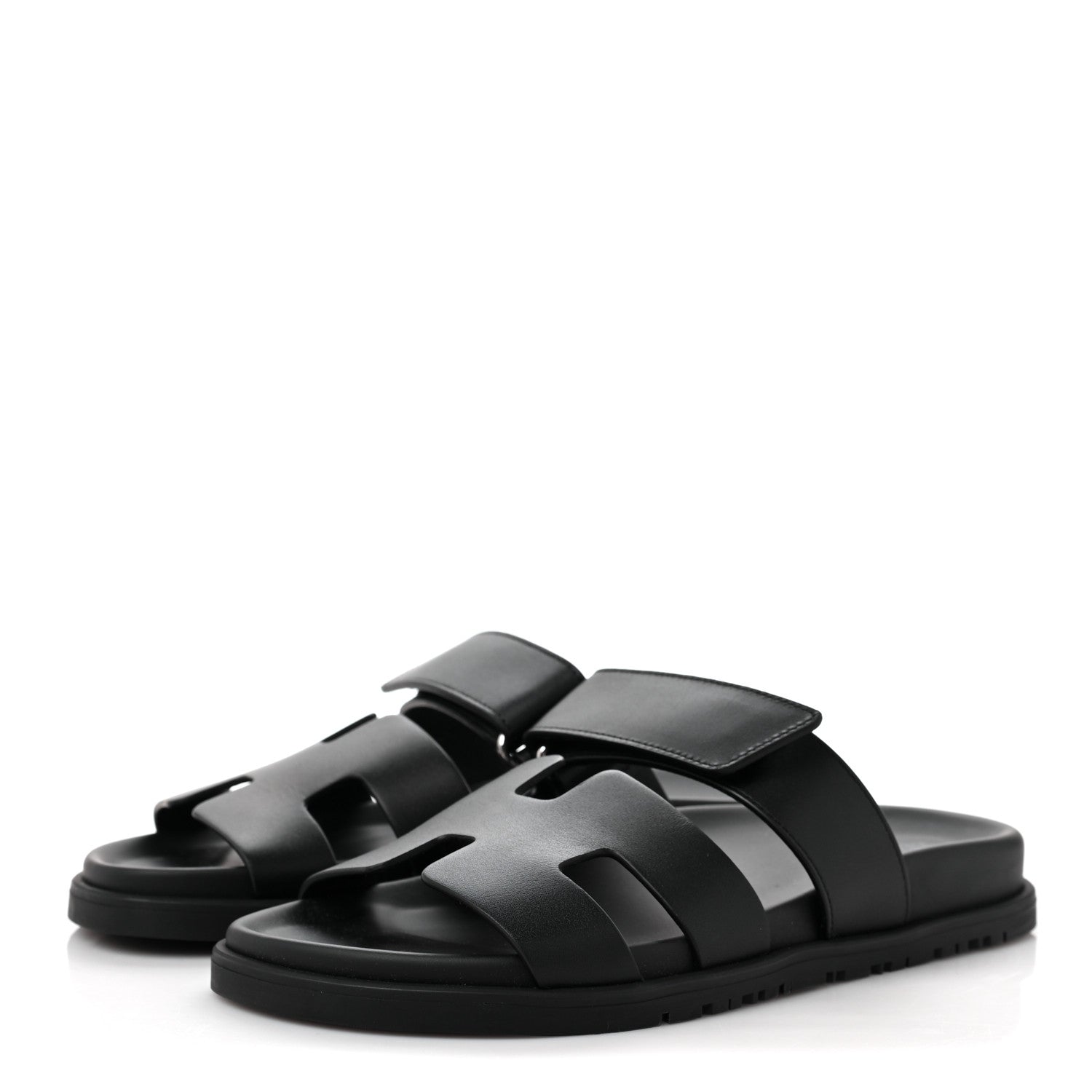 Hermes Calfskin Womens Chypre Sandals 36.5 Black 3 of 8