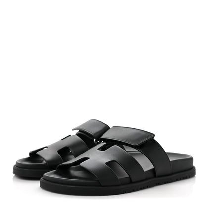 Hermes Calfskin Womens Chypre Sandals 36.5 Black 3 of 8