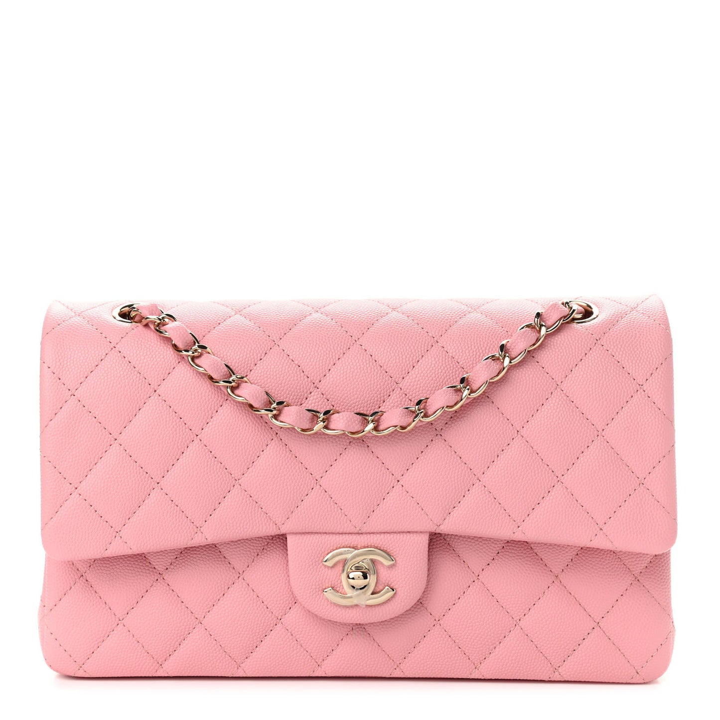 Caviar Quilted Medium Double Flap Pink