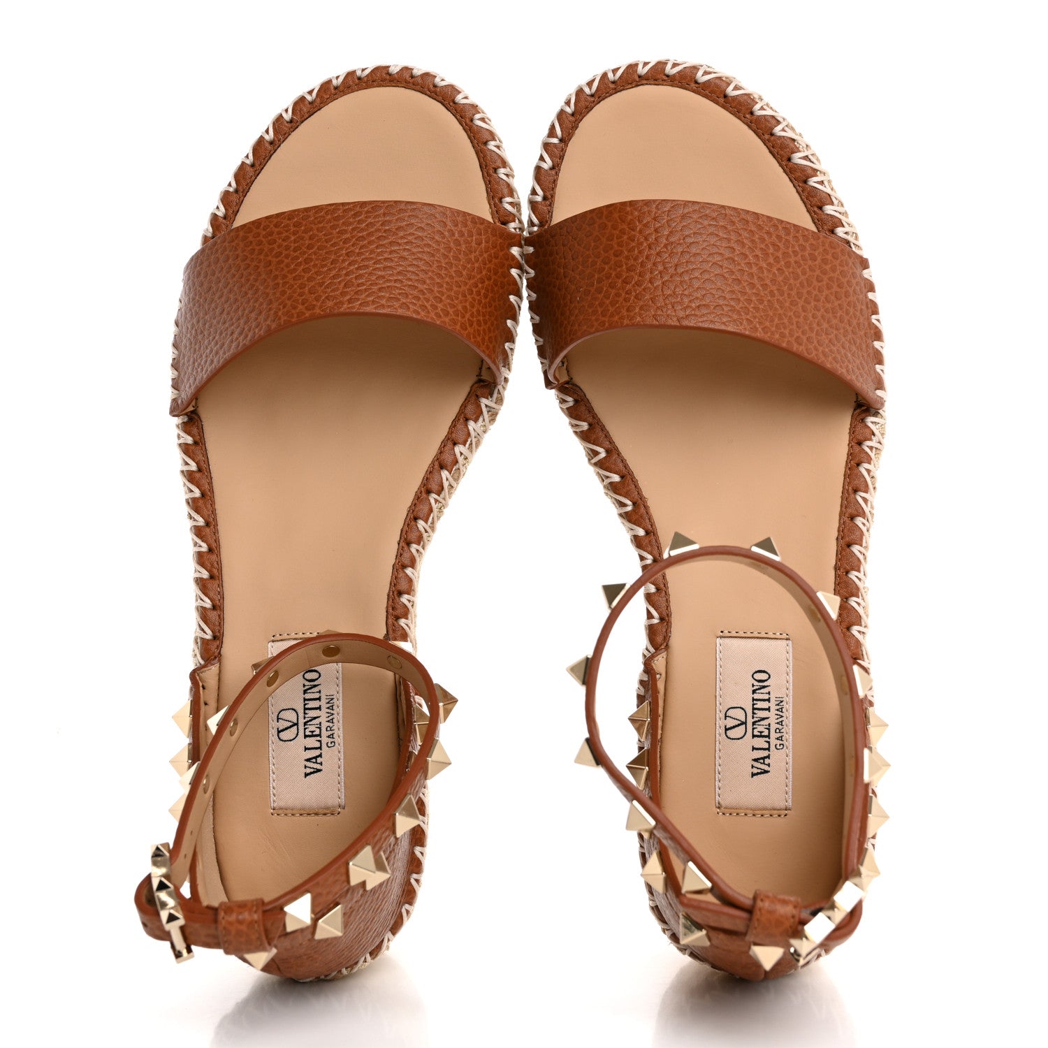Valentino Garavani Grained Calfskin Rockstud Ankle Strap Espadrille 30/55mm Wedge Sandals 37 Selleria 2 of 12