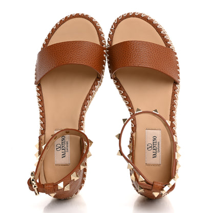 Valentino Garavani Grained Calfskin Rockstud Ankle Strap Espadrille 30/55mm Wedge Sandals 37 Selleria 2 of 12