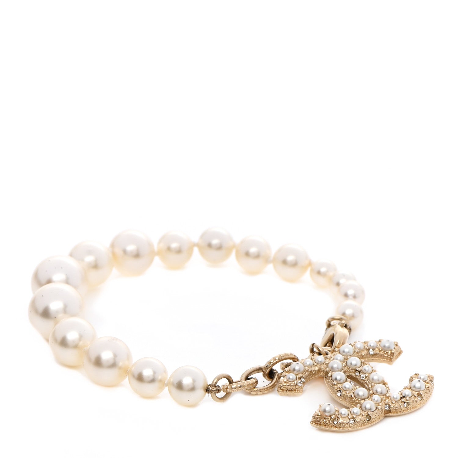 Chanel Graduated Pearl Crystal CC Bracelet Gold 1 of 5