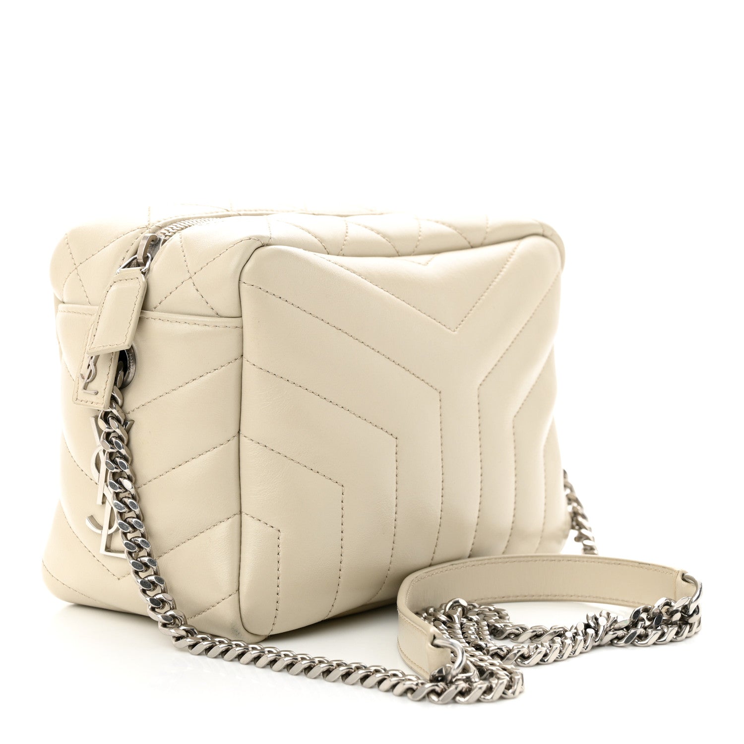 Saint Laurent SAINT LAURENT Calfskin Y Quilted Monogram Small Loulou Bowling Bag Ivory 3 of 12