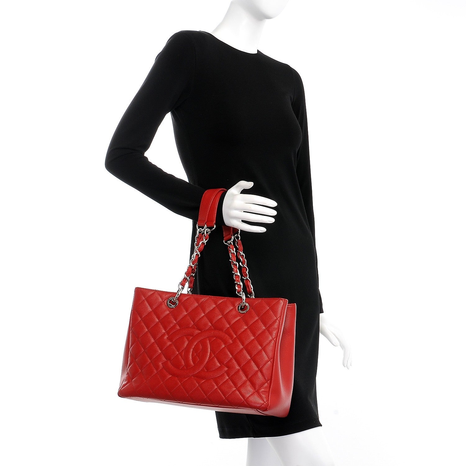 Chanel Caviar Quilted Grand Shopping Tote GST Red 2 of 13