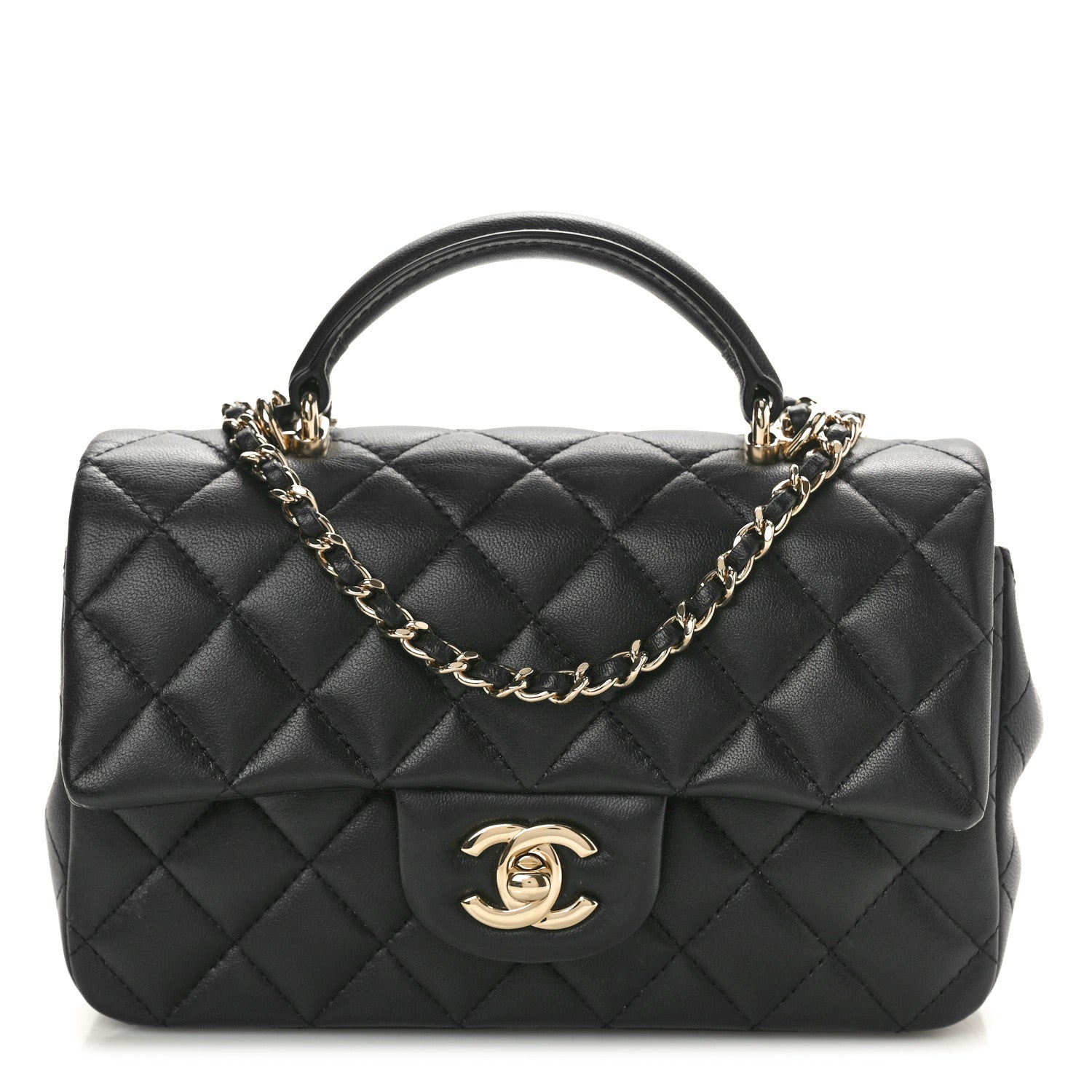 Chanel Lambskin Quilted Mini Top Handle Rectangular Flap Black 1 of 10