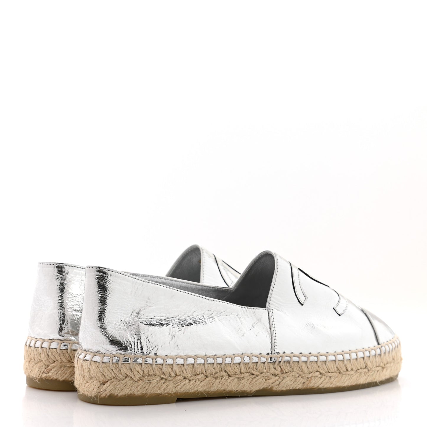 Laminated Goatskin CC Espadrilles 38 Silver