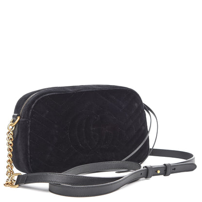 Gucci Velvet Matelasse Small GG Marmont Chain Shoulder Bag Black 3 of 9