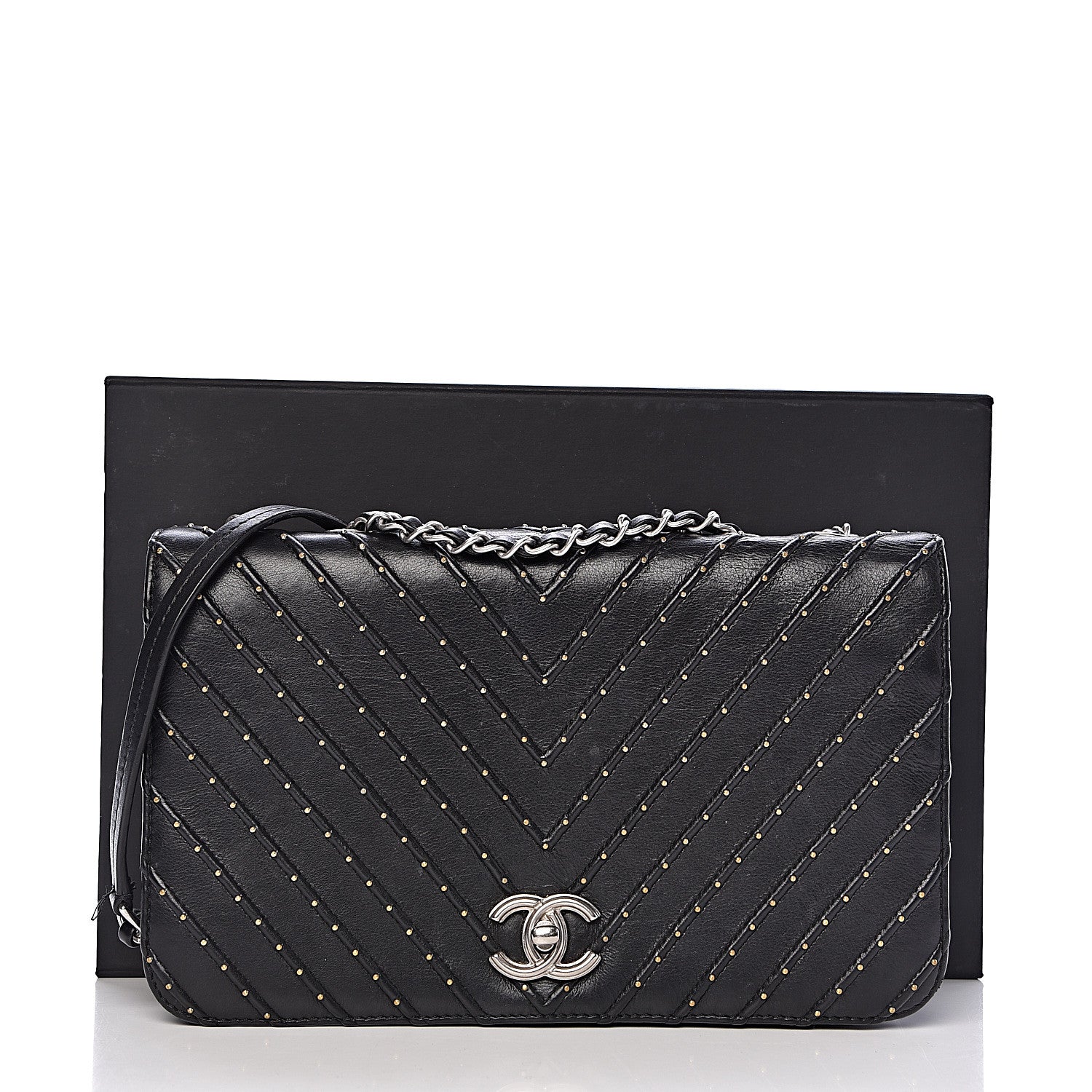 Chanel Calfskin Studded Chevron Quilted Flap Black 12 of 12