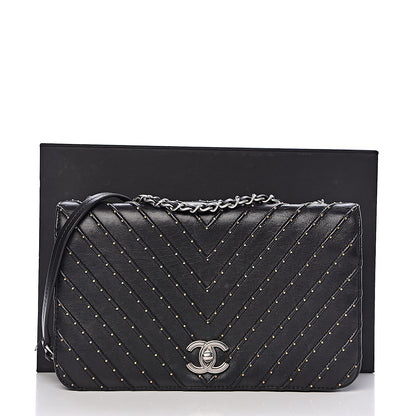 Chanel Calfskin Studded Chevron Quilted Flap Black 12 of 12