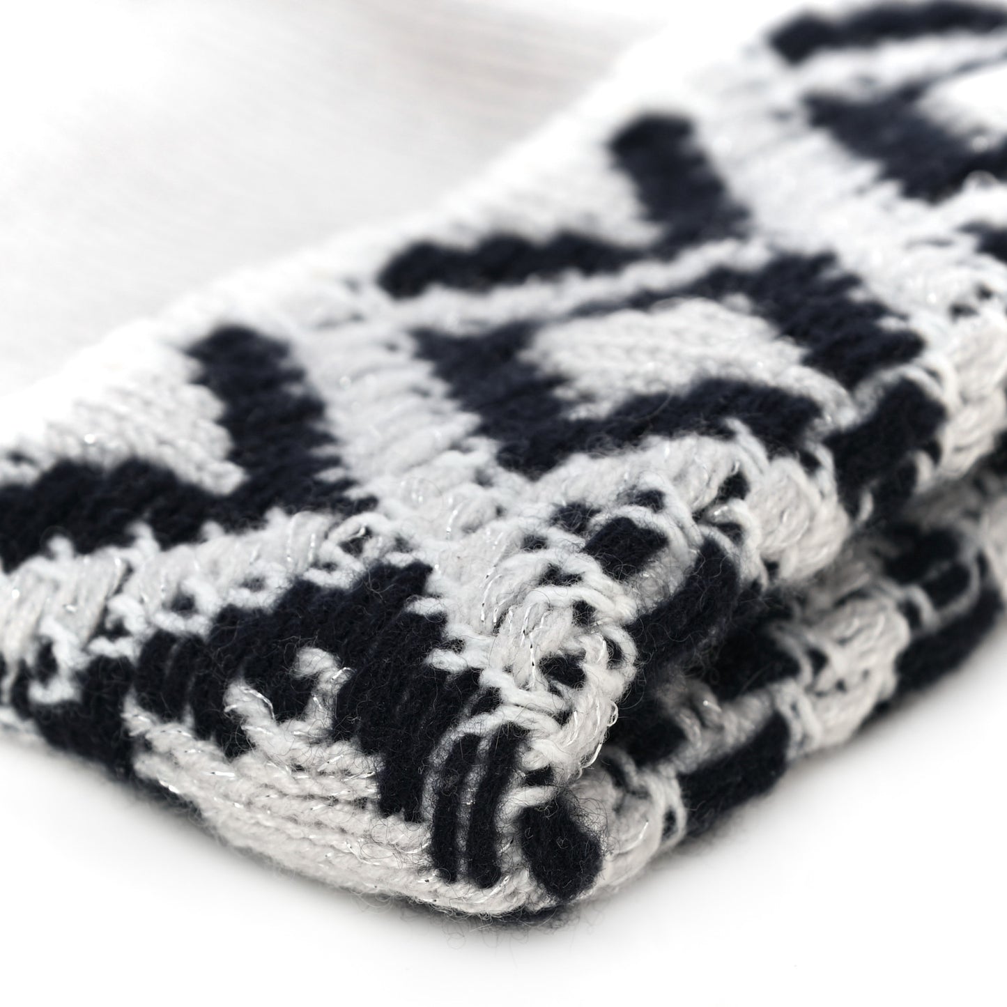 Cashmere Blend CC Beanie Hat White Navy Blue