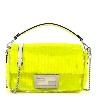 Fendi Transparent Paillettes Elaphe Mini Baguette Yellow Fluo Avorio 1 of 10