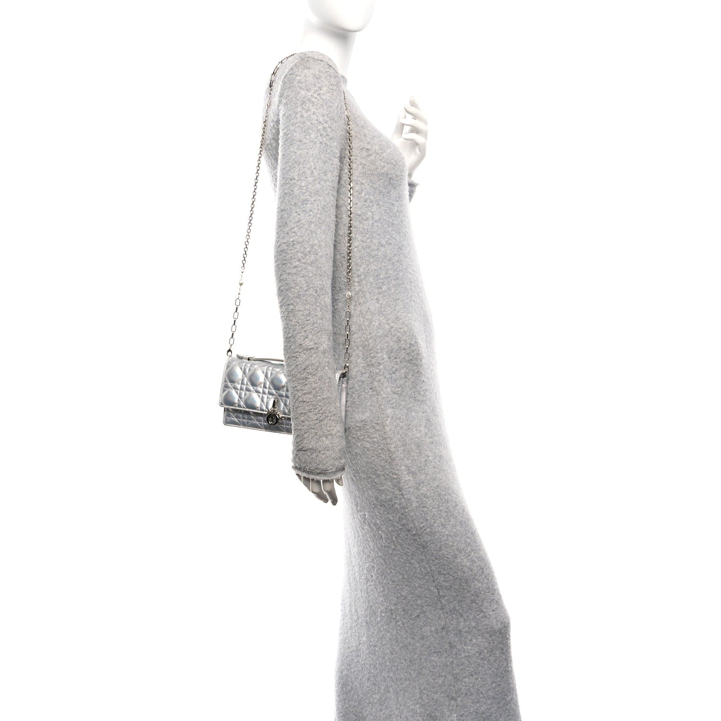 Iridescent Metallic Lambskin Cannage Mini My Dior Bag Silver