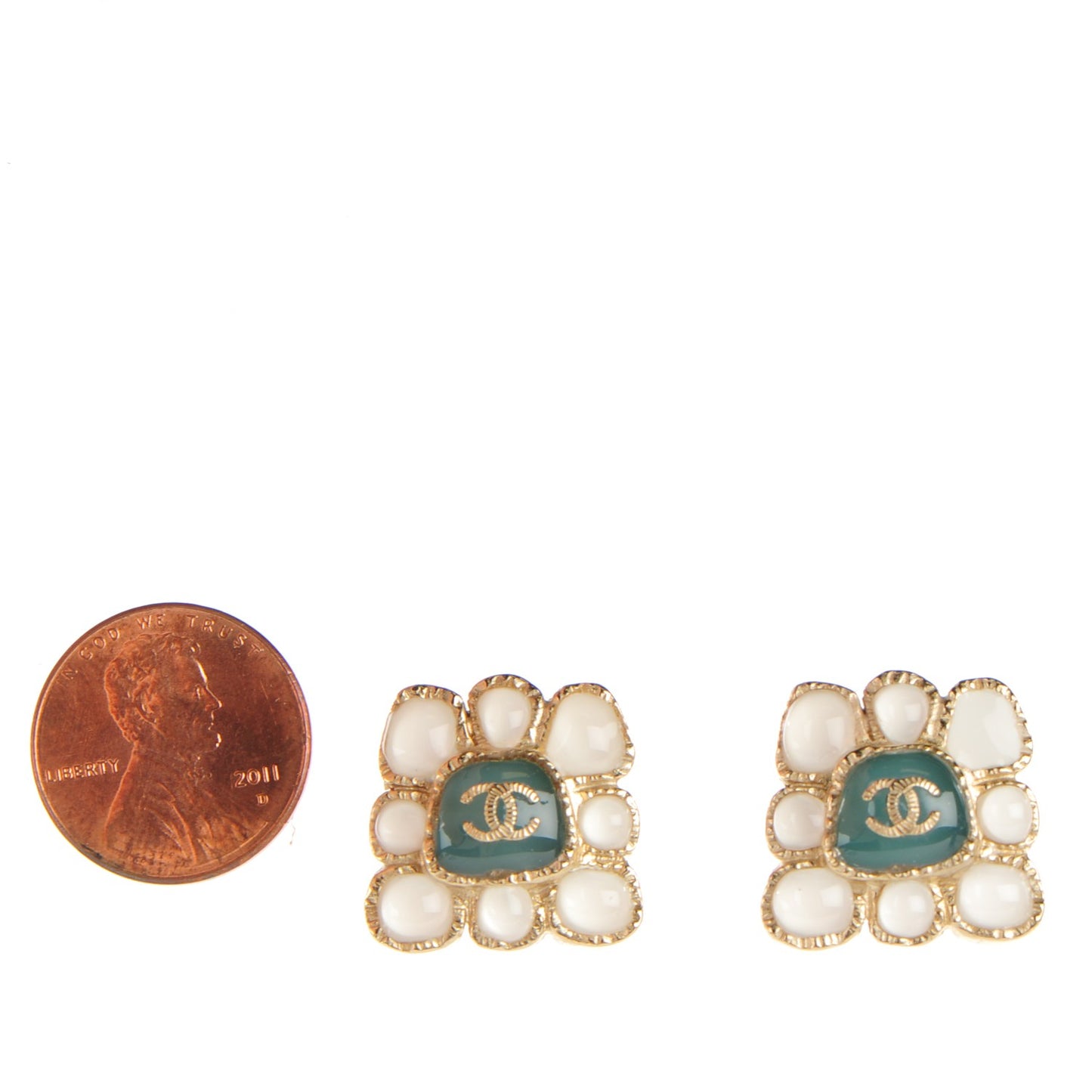 Gripoix CC Earrings Gold Green White
