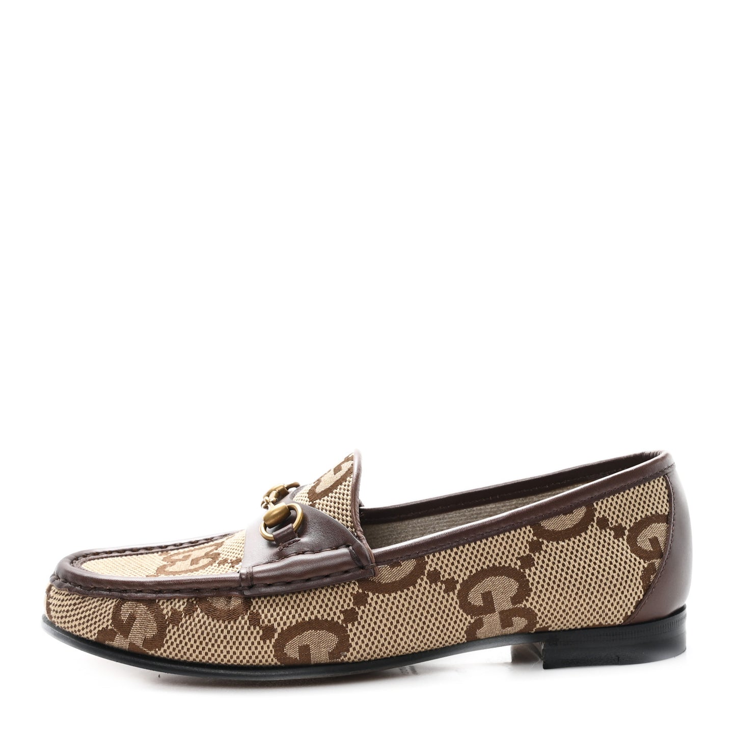 Monogram Jumbo GG Malaga Kid Horsebit Womens Jordaan Loafers 36.5 Beige Ebony New Acero