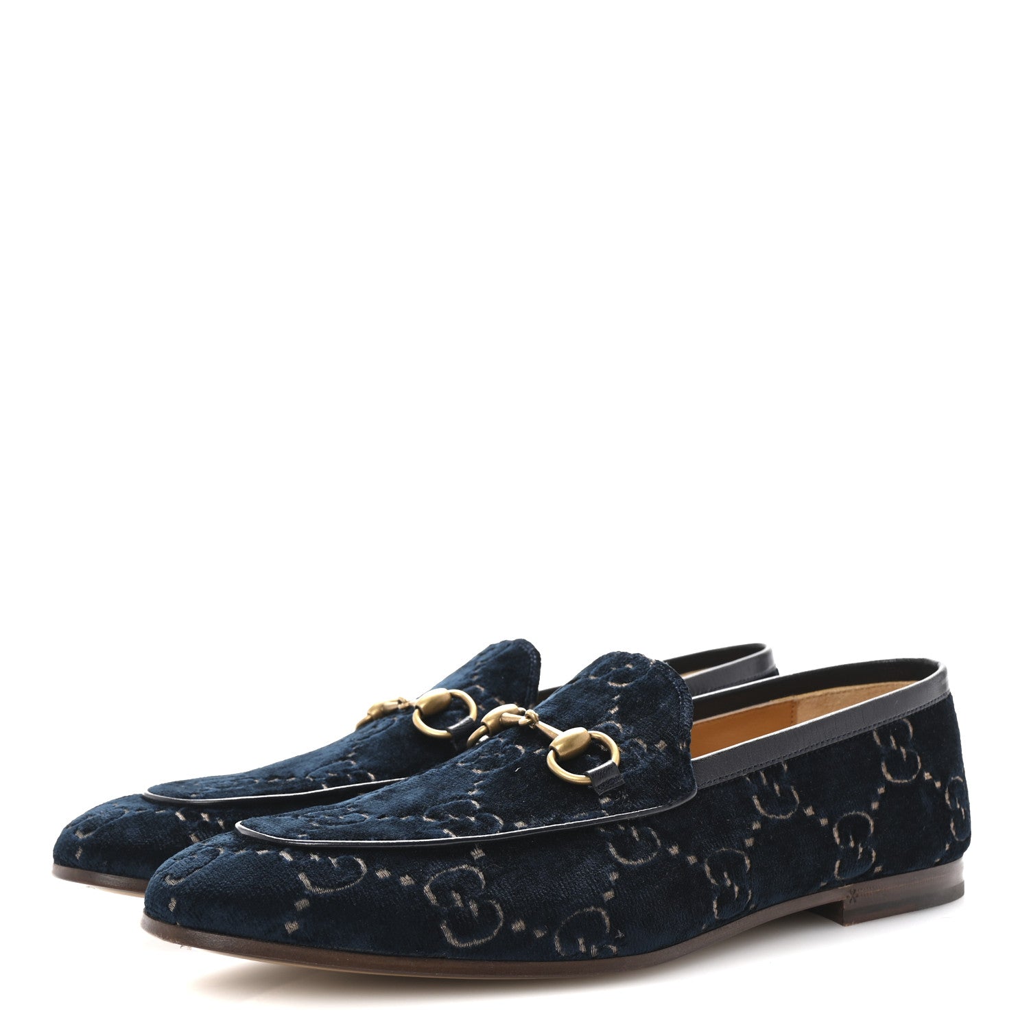 Gucci Velvet GG Monogram Horsebit Mens Jordaan Loafers 9 Blue Beige 4 of 10