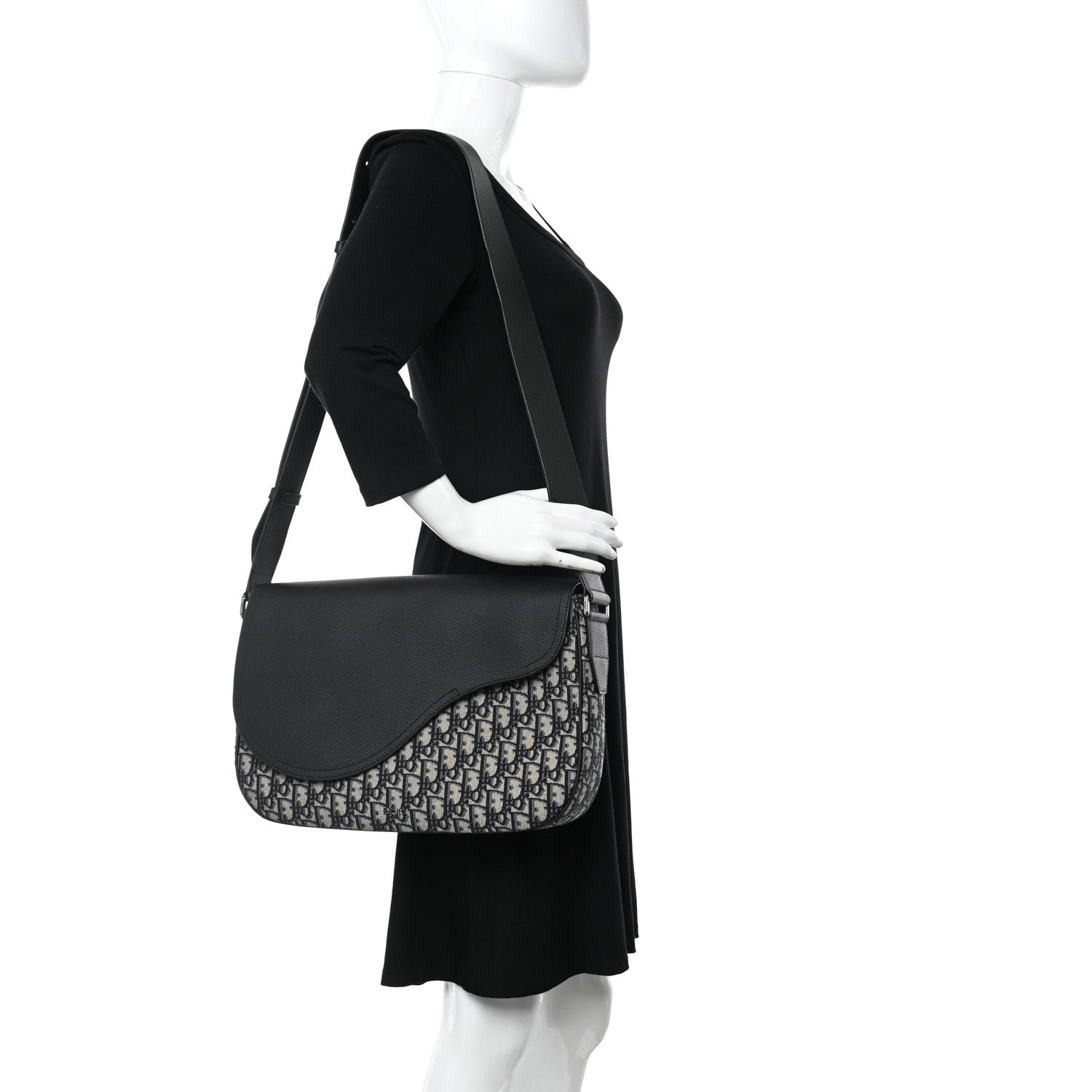 Christian Dior Grained Calfskin Oblique Saddle Messenger Black 2 of 10
