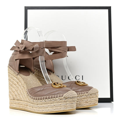 Gucci Nappa Matelasse GG Marmont Ankle Wrap Platform 35/120mm Espadrille Wedges 37.5 Porcelain Rose 8 of 8