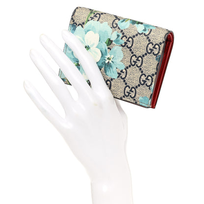 Gucci GG Supreme Monogram Blooms Card Case Wallet Beige Blue Navy Hibiscus Red 2 of 8