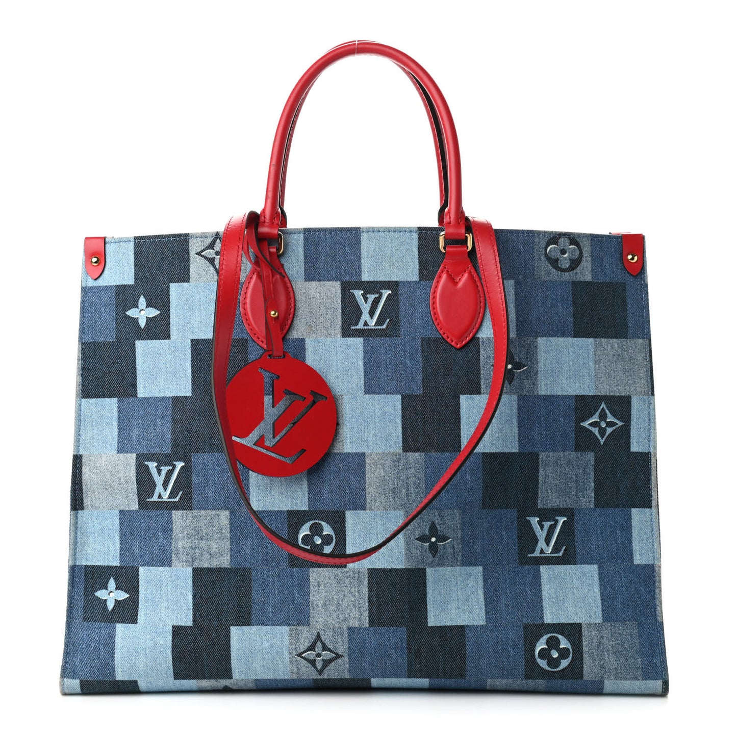 Denim Damier Monogram Onthego Blue Rouge