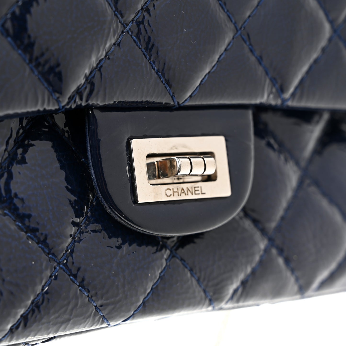 Distressed Patent Quilted 2.55 Reissue 227 Flap Dark Blue