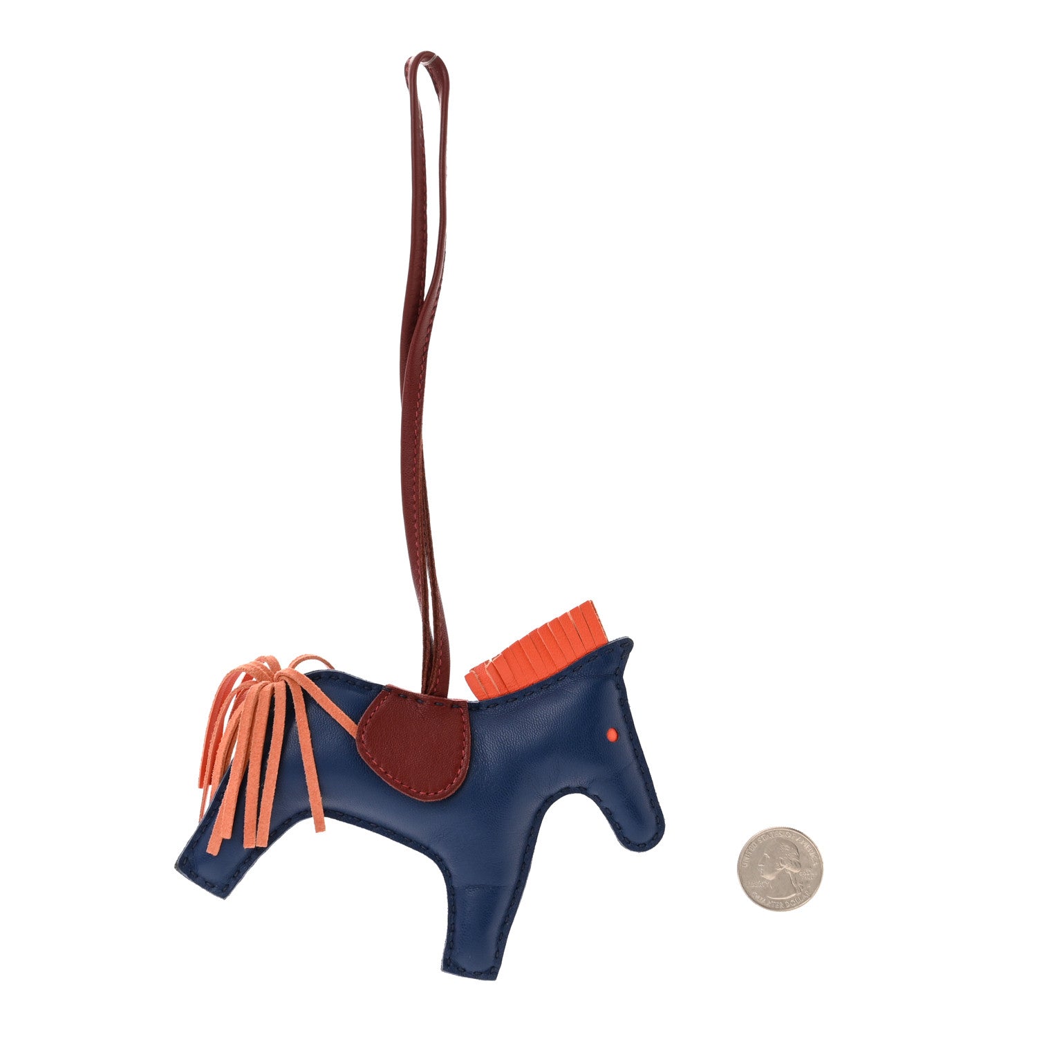 Hermes Milo Lambskin Grigri Rodeo Horse Bag Charm MM Bleu de Malte Rouge H Orange Poppy 2 of 4