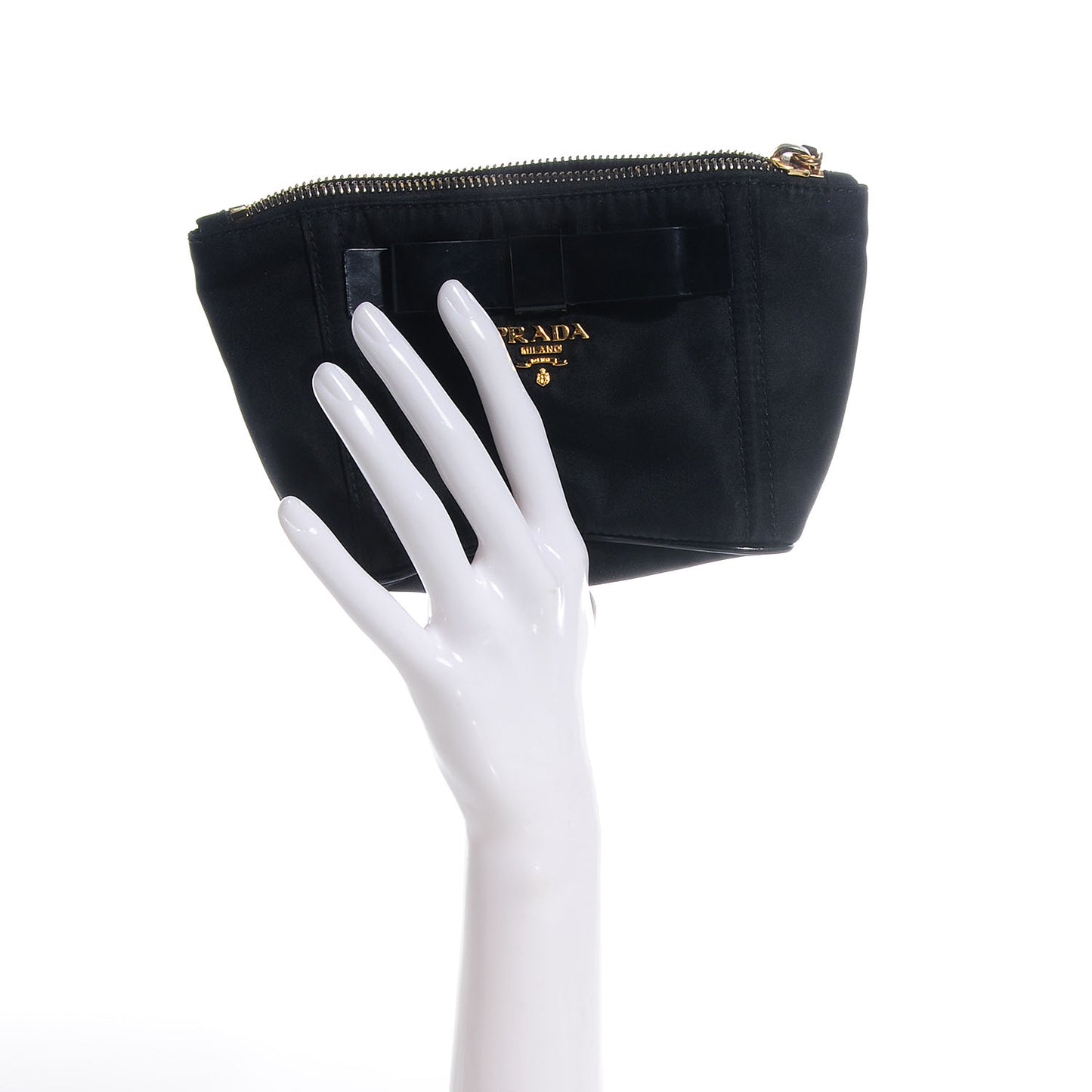 Tessuto Nylon Spazzolato Bow Cosmetic Bag Nero Black
