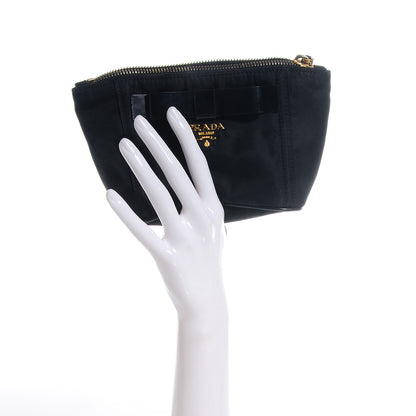 Prada Tessuto Nylon Spazzolato Bow Cosmetic Bag Nero Black 2 of 10