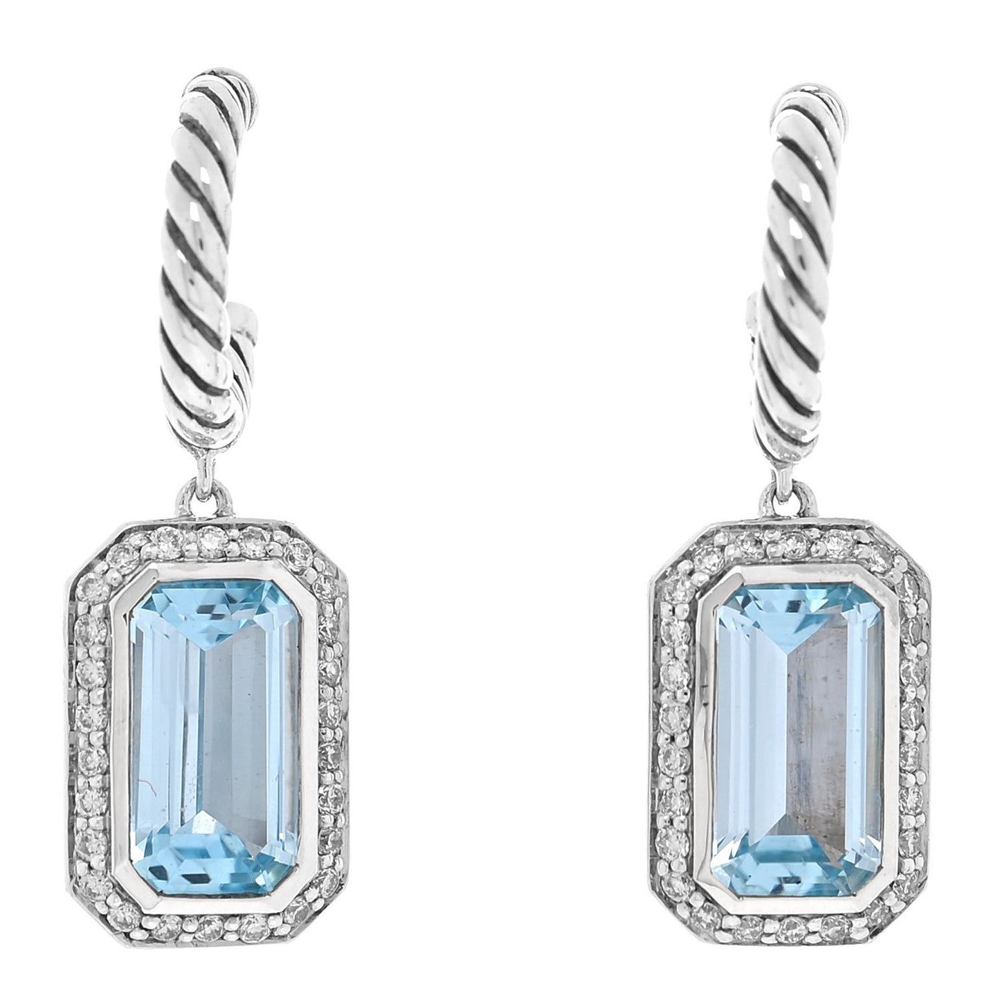Sterling Silver Diamond Blue Topaz Novella Drop Earrings