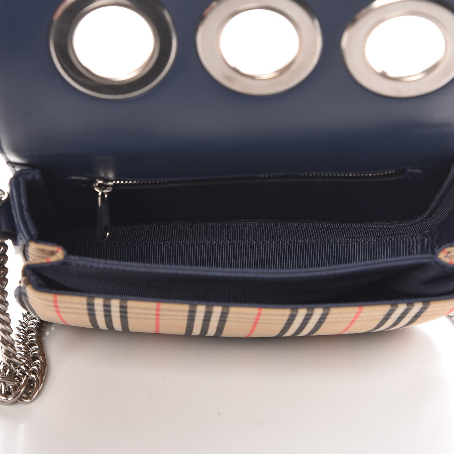 Smooth Calfskin 1983 Knight Check Grommet Chain Shoulder Bag Ink Blue