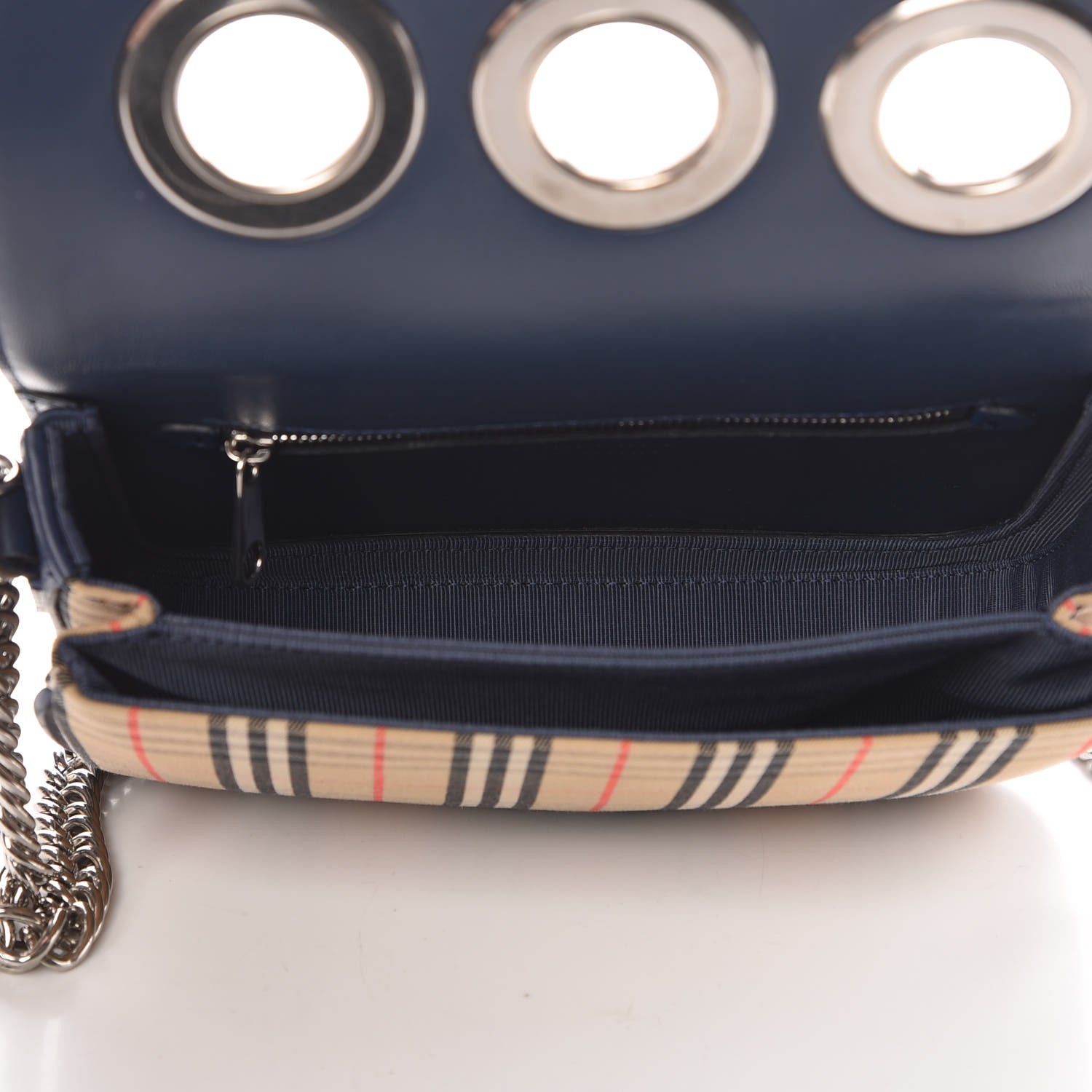 Burberry Smooth Calfskin 1983 Knight Check Grommet Chain Shoulder Bag Ink Blue 5 of 12