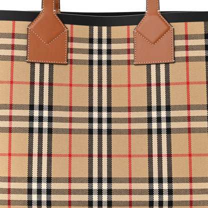 Burberry Cotton Vintage Check Medium London Tote Bag Briar Brown Black 8 of 10