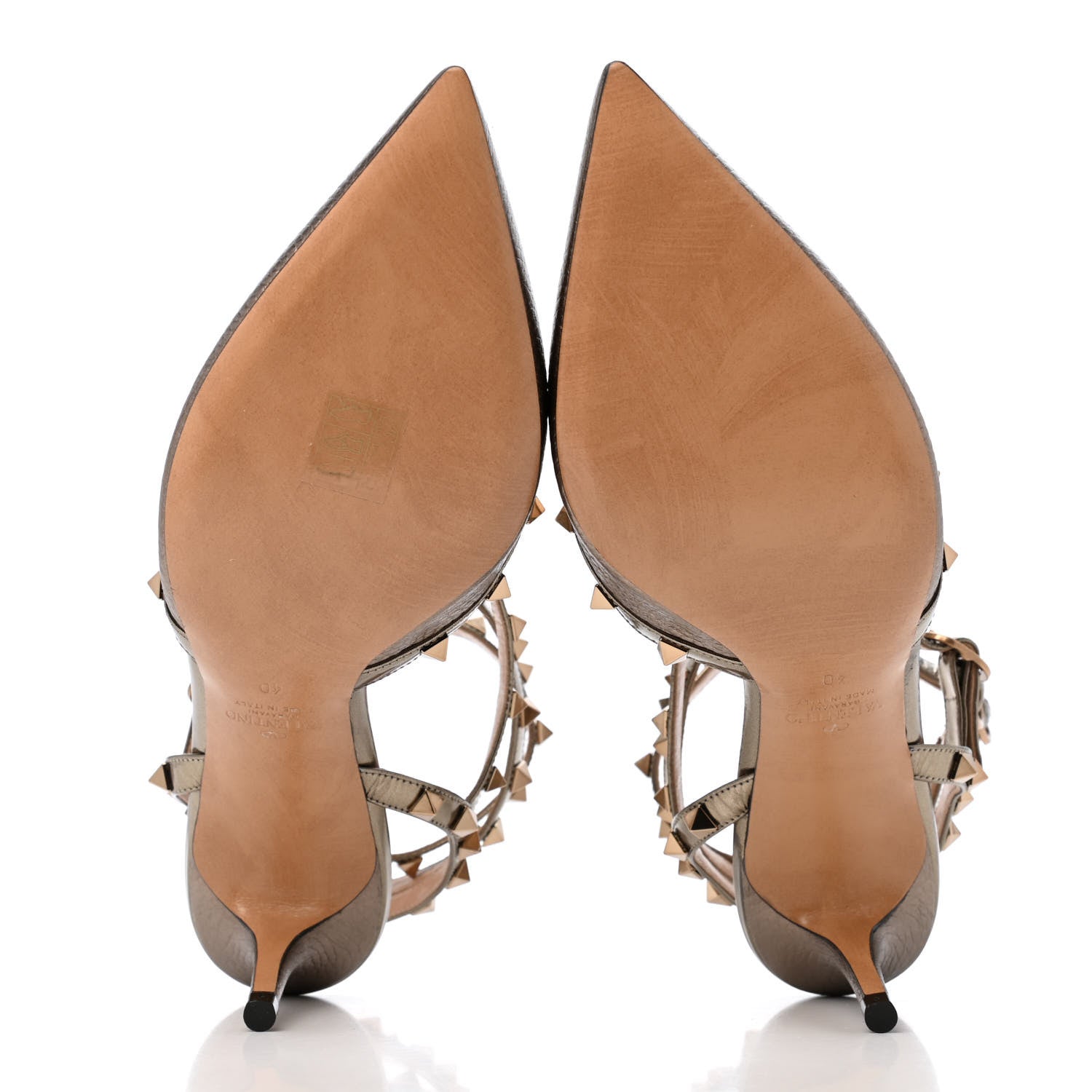 Valentino Garavani Metallic Pebbled Calfskin Patent Rockstud Ankle Strap 65mm Pumps 40 Sasso 5 of 10