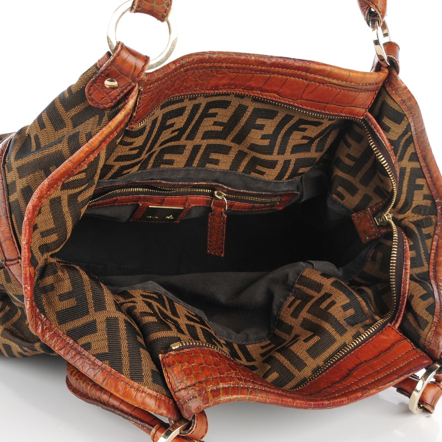 Zucca Calfskin Crocodile Embossed Large Chef Shopper Tote Tobacco