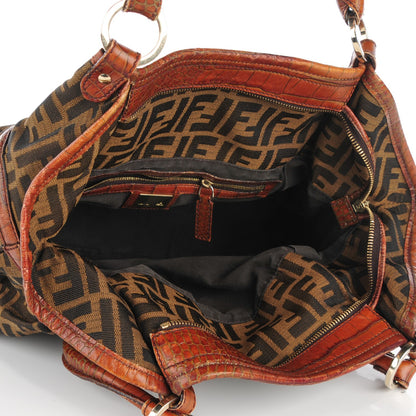 Fendi Zucca Calfskin Crocodile Embossed Large Chef Shopper Tote Tobacco 5 of 10