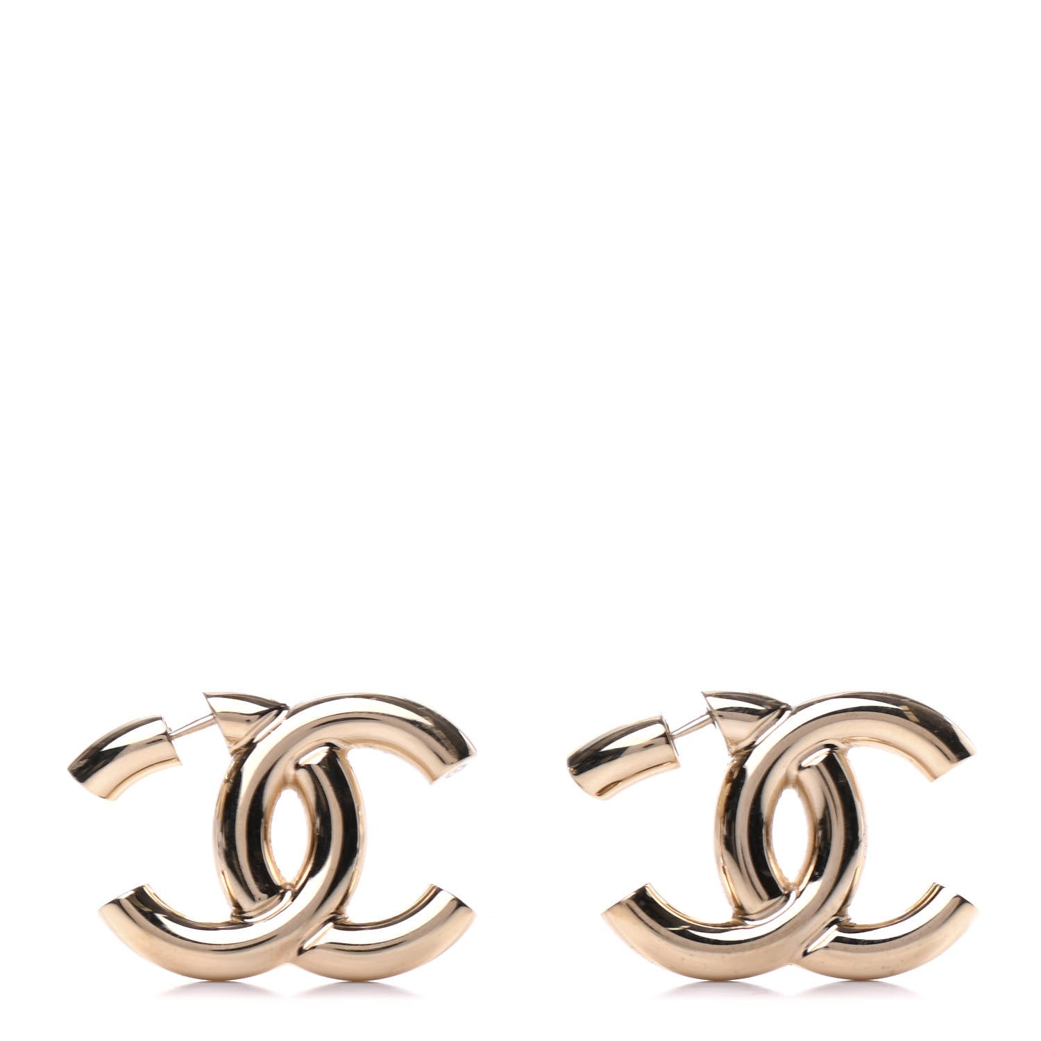 Chanel Metal Large CC Earrings Light Gold 1 of 5