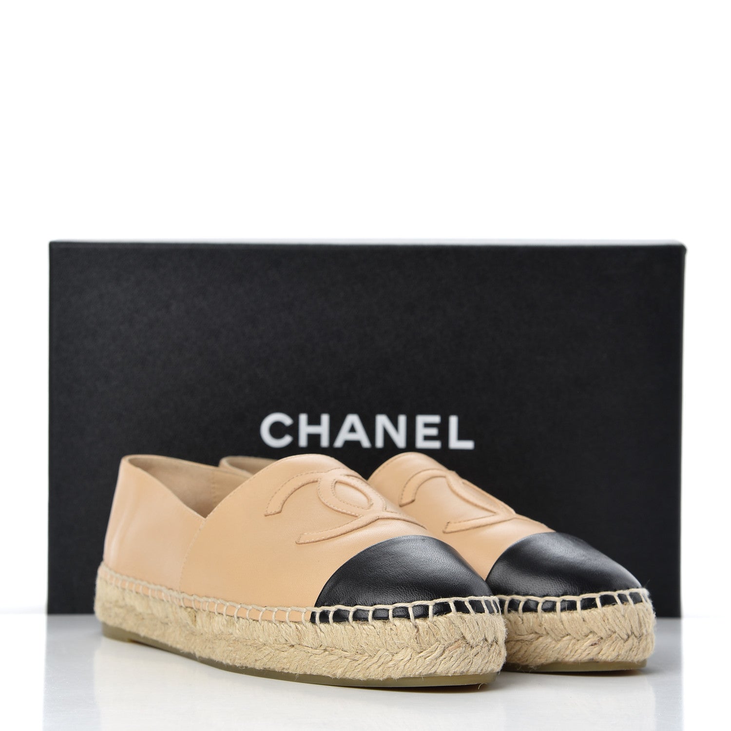 Chanel Lambskin CC Espadrilles 37 Beige Black 17 of 17