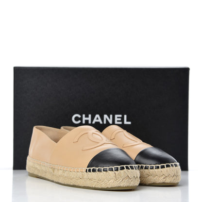 Chanel Lambskin CC Espadrilles 37 Beige Black 17 of 17